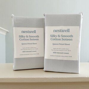 NEW! Nestwell Cotton Sateen TWO Queen Fitted Sheets in Lunar Rock